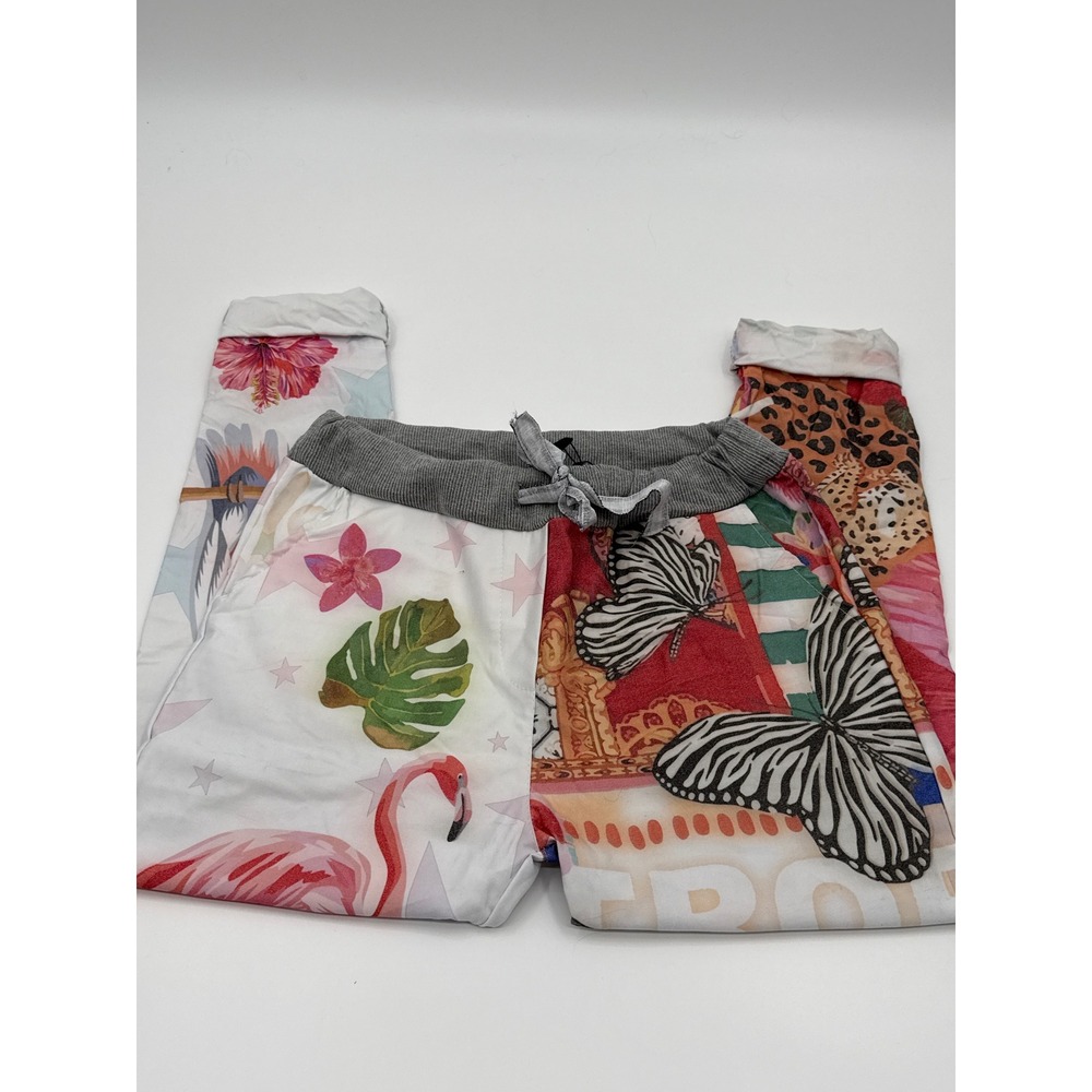 Ventti6 Italy Tropical Butterfly Flamingo Print Jogger Pants Women's Medium